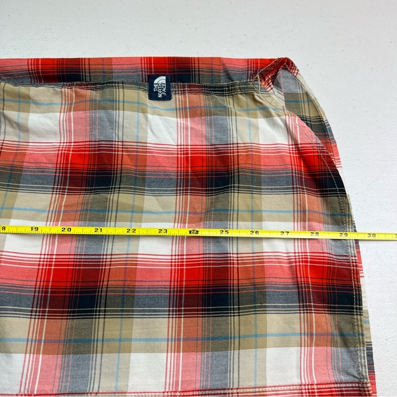 North Face Mens Large Short Sleeve Button Front Orange Plaid Shirt - Picture 5 of 5
